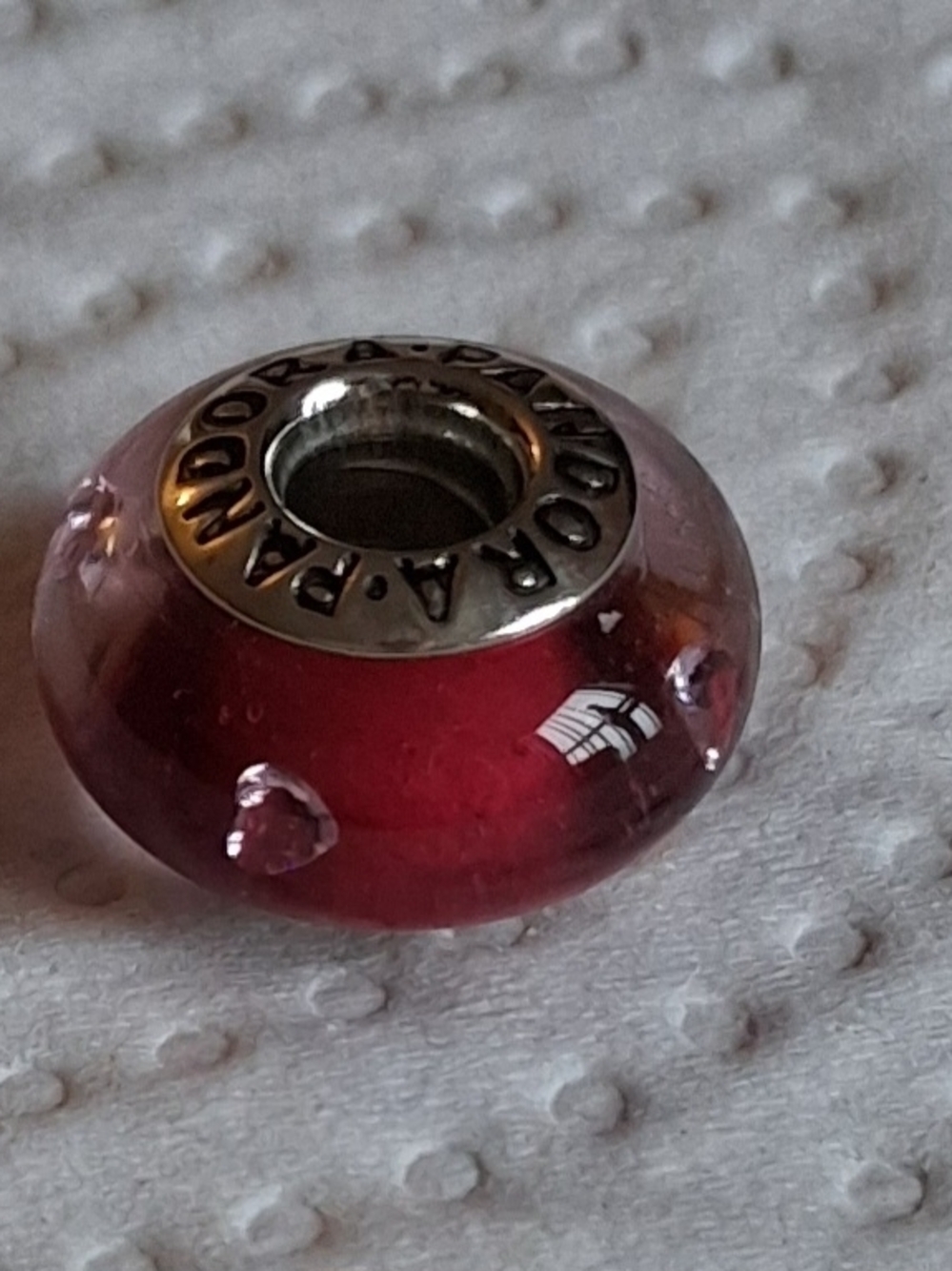Pandora Red Glass Charm with Heart Details